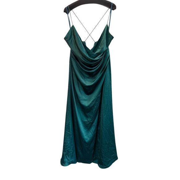 Fame and Partners Emerald Green Satin Maxi Dress 14 NWT - Picture 2 of 6